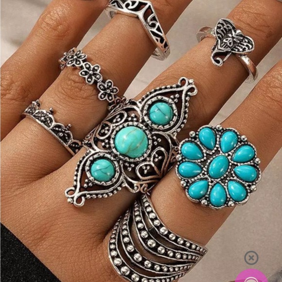 Rings style boho turquoise bleu - Picture 4 of 6